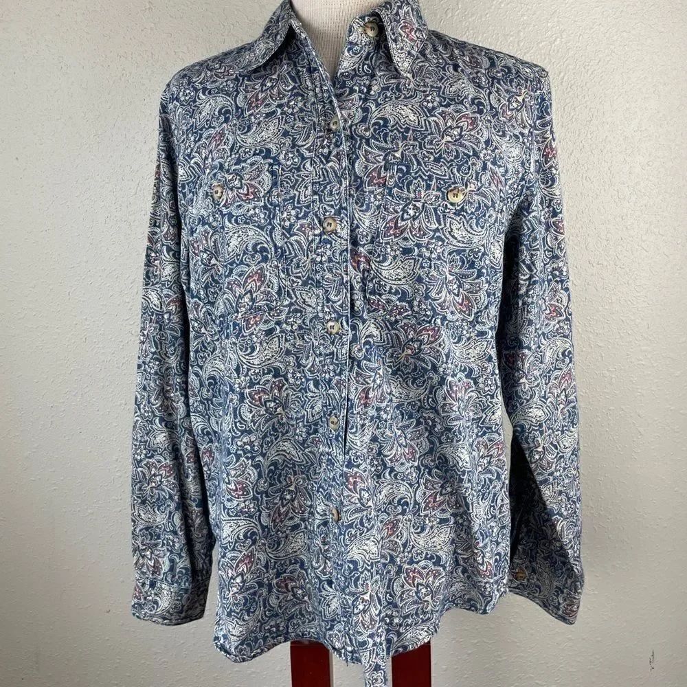 Liz Claiborne Liz Wear Paisley Button Down Top EUC